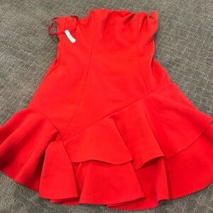 Hello Molly Moon Over Her Shoulder Red Mini Strapless Dress, with Ruffles Size M